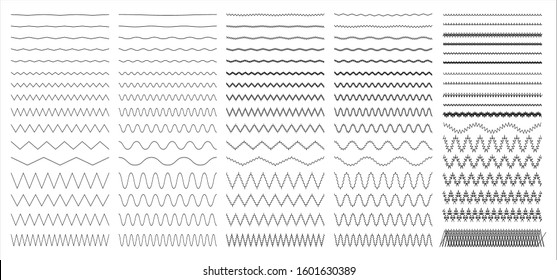 Set of diverse wavy, zigzag, sinuous horizontal lines