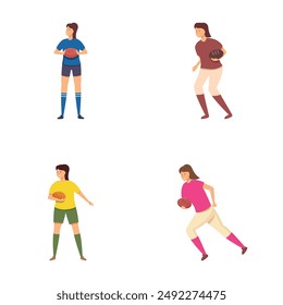 Set of diverse women athletes illustrated in different sporting attire and poses