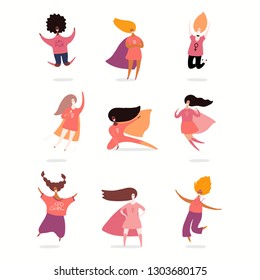 Set of diverse women. Isolated objects on white background. Hand drawn vector illustration. Flat style design. Concept, element for feminism, girl power, womens day card, poster, banner.