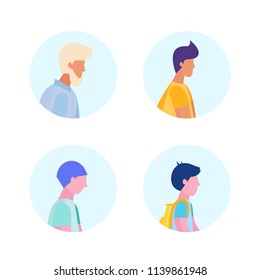 set diversity age man profile avatar icon isolated male multi generation cartoon character portrait flat vector illustration