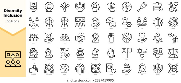 Conjunto de Iconos de inclusión de la diversidad. Paquete de iconos de estilo de arte de línea simple. Ilustración del vector