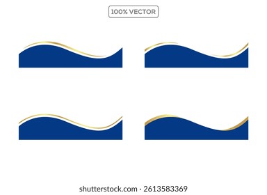 Set of divider, border, footer shape with blue and gold gradient vector illustration template