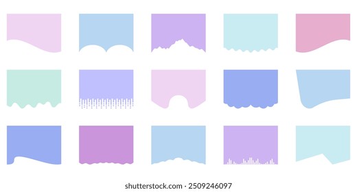 Conjunto de Formas Divisórias para Sites. Elementos de design abstratos para a parte superior e inferior de páginas da Web. Coleção de Formas de Onda, Linhas Curvas, Efeitos de Separador de Projeção. Ilustração de vetor isolada.