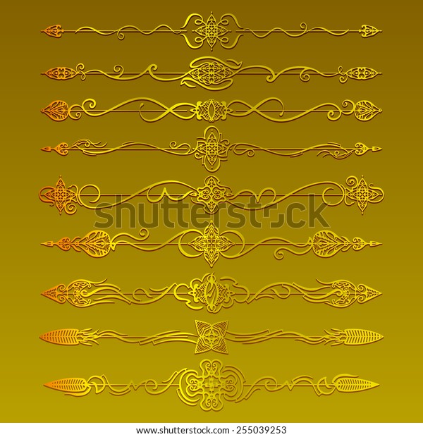 Set dividers gold Graphic element for\
artistic, aesthetic decoration web pages,\
books.
