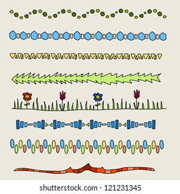 Set of dividers illustration. Doodle border or divider clipart group collection.