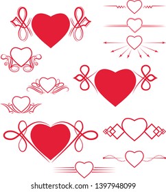 Set of dividers with the image of the heart. 