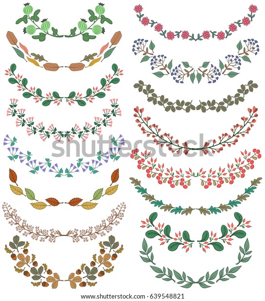Set of dividers in nature design. Colorful\
floral branches. Vector\
illustration.