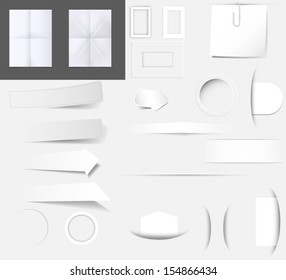 Set of dividers, paper and labels isolated on gray background. Vector eps10.