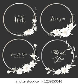 Set of dividers round frames, Hand drawn flowers, Botanical composition, Decorative element for wedding card, Invitations Vector illustration.