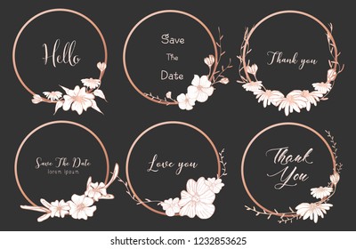 Set of dividers round frames, Hand drawn flowers, Botanical composition, Decorative element for wedding card, Invitations Vector illustration.