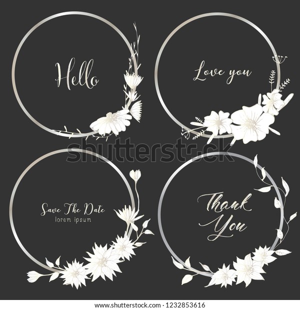 Set of dividers round frames, Hand\
drawn flowers, Botanical composition, Decorative element for\
wedding card, Invitations Vector\
illustration.