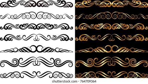 set of dividers and separators golden and isolated