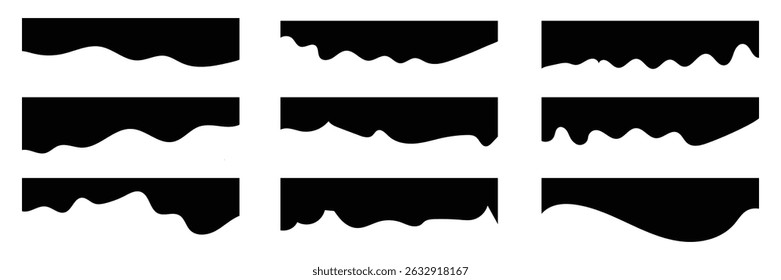 Set of Dividers Shapes collection. Abstract curve top headline, wavy decorative border symbol.