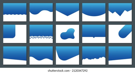 Conjunto de formas de divisores para el sitio web. Líneas de curva, caídas, Colección de ondas de elemento de diseño abstracto para sitio Web superior e inferior de página. Ilustración de vectores aislados.