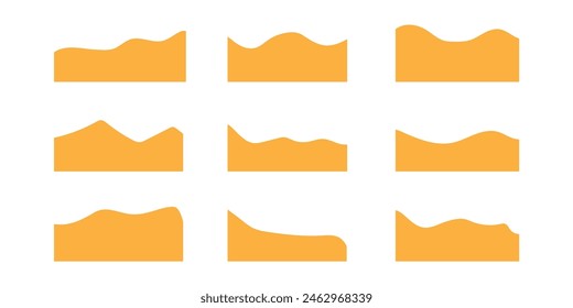 Set of Dividers Shapes for Website. Curve Orange Lines, Drops, Wave Collection of Abstract Design Element for Top, Bottom Page Web Site. Isolated