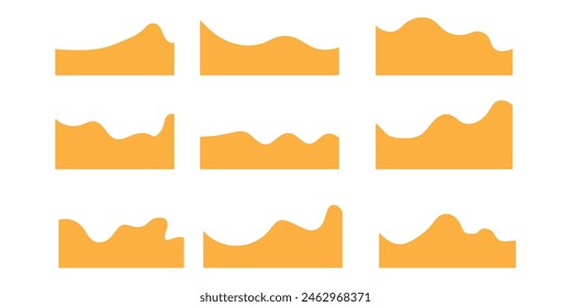 Set of Dividers Shapes for Website. Curve Orange Lines, Drops, Wave Collection of Abstract Design Element for Top, Bottom Page Web Site. Isolated