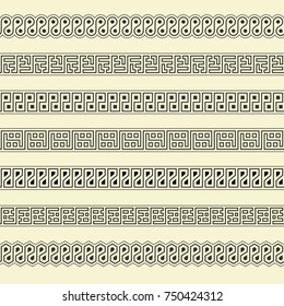 Set of dividers for text decoration cards, etc. Simple linear seamless patterns for decoration. It is easy to edit the color and thickness of lines. Vector illustration isolated on a light background.