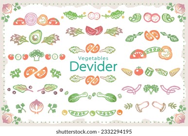 Set of dividers with various vegetables. Watercolor. Vector illustration.