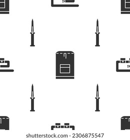 Set Diving belt, Backpack and Army knife on seamless pattern. Vector