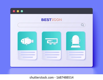 Set Diving belt, Fish and Buoy icon. Vector