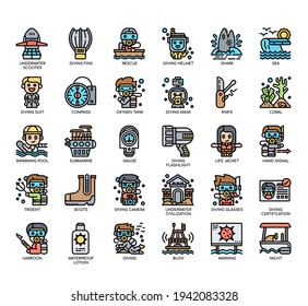 Set of Diving Element thin line and pixel perfect icons for any web and app project. 