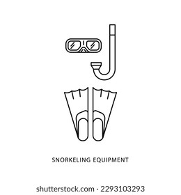 Set of Diving Equipment Snorkeling Masks, Scuba Diver Tools linear icon.