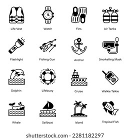 Juego de iconos de glifos de buceo

