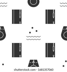 Set Diving hood, Cold and waves and Underwater note book and pencil on seamless pattern. Vector