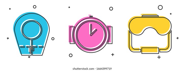 Set Diving hood, Diving watch and Diving mask icon. Vector