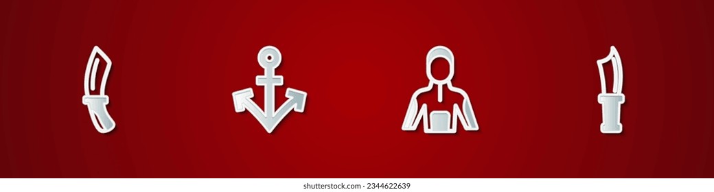 Set Diving knife, Anchor, Wetsuit for scuba diving and  icon. Vector