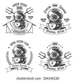 Set of diving labels, emblems and designed elements