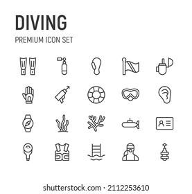 Set of diving line icons. Premium pack of signs in trendy style. Pixel perfect objects for UI, apps and web. 