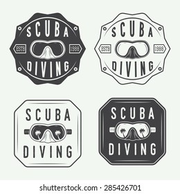 Set of diving logos, labels and slogans in vintage style. Vector illustration