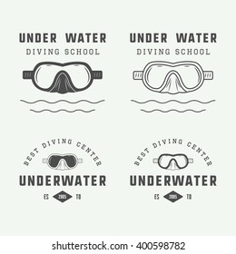 Set of diving logos, labels and slogans in vintage style. Vector illustration
