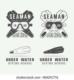 Set of diving logos, labels and slogans in vintage style. Vector illustration
