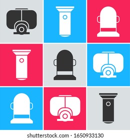 Establecer máscara de buceo, linterna y icono de boya. Vector