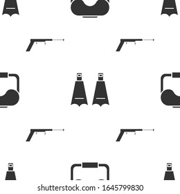 Set Diving mask, Rubber flippers for swimming and Fishing harpoon on seamless pattern. Vector