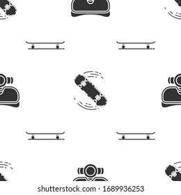 Set Diving mask, Skateboard trick and Skateboard on seamless pattern. Vector