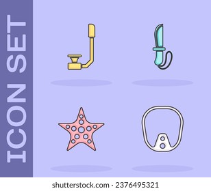 Indique la máscara de buceo, Snorkel, Starfish y Knife. Vector