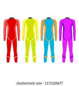 Set of Diving suits. Vector illustration. Suit for spearfishing. Scuba diving outfit. Diving equipment kit. EPS 10.