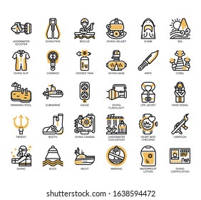 Set of diving thin line and pixel perfect icons for any web and app project. 