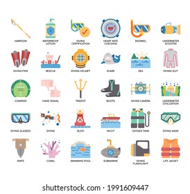 Set of Diving thin line and pixel perfect icons for any web and app project. 