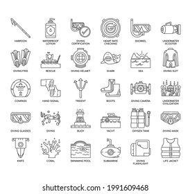 Set of Diving thin line and pixel perfect icons for any web and app project. 