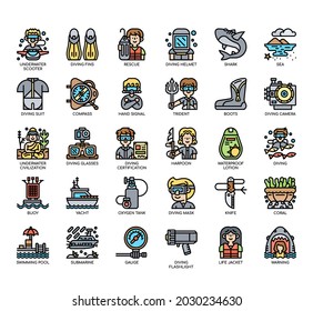 Set of Diving thin line and pixel perfect icons for any web and app project. 