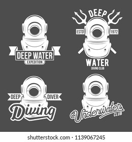 set of diving vintage labels and logos