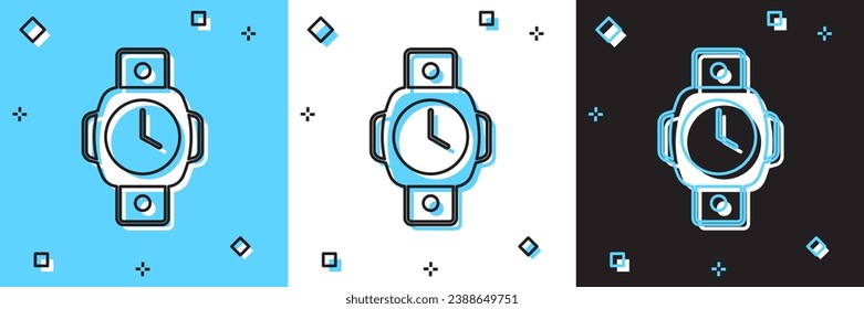 Set Diving watch icon isolated on blue and white, black background. Diving underwater equipment.  Vector