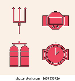 Set Diving watch, Neptune Trident, Diving watch y Aqualung icon. Vector