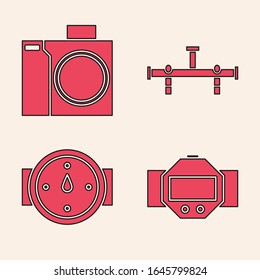 Set Diving watch, Photo Camera for buver, Manifold y Wind rose icon. Vector