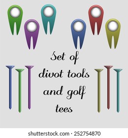 Set of divot tools and golf tees  svg