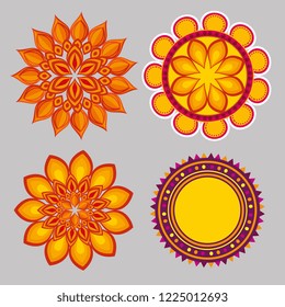 set diwali flowers mandalas to seal decoration